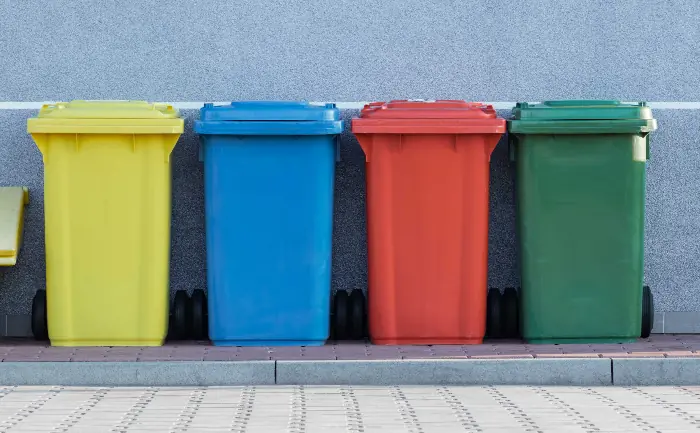 Different coloured bins