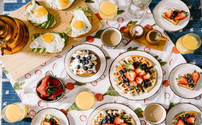 A large selection of breakfast food