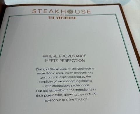 Steakhouse at The Verandah menu