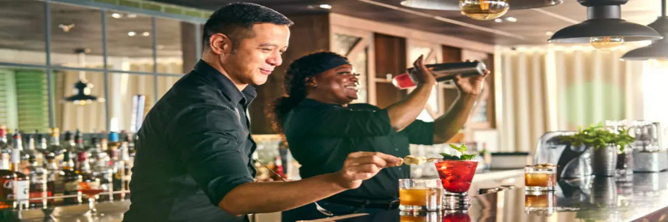 Royal Caribbean crew making cocktails